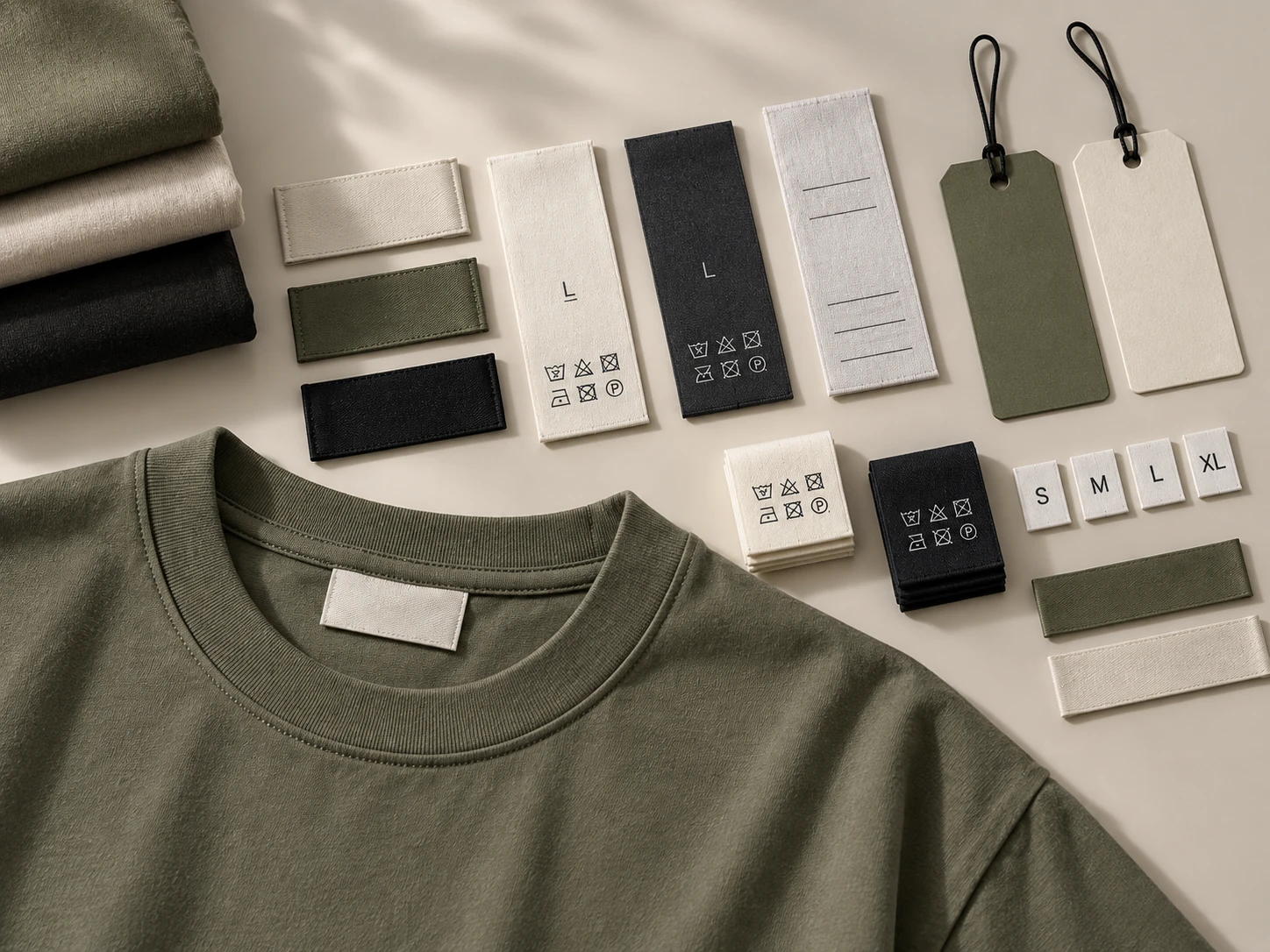 Custom care labels and garment label details for private label T-shirts