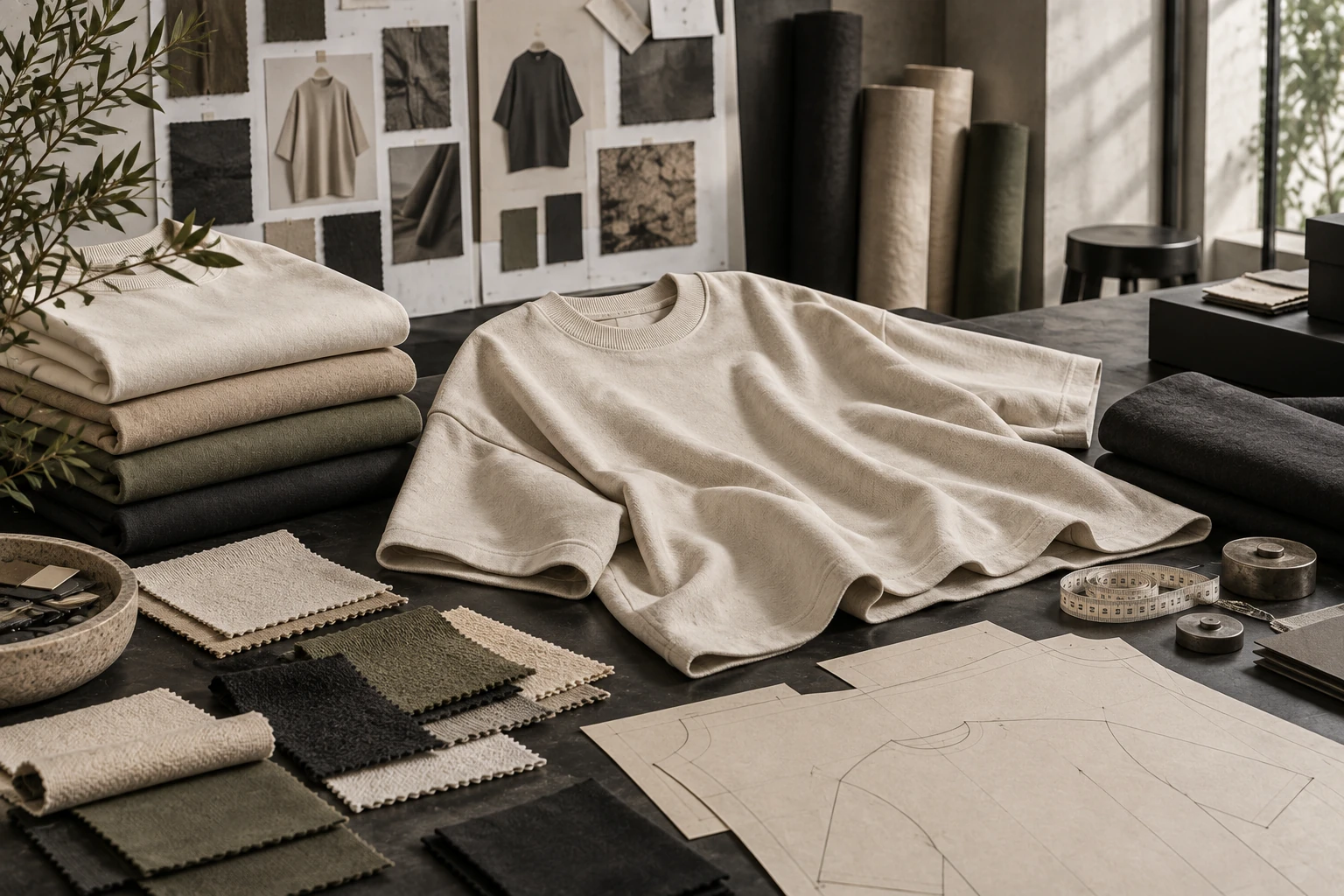 Streetwear T-shirt fabric weight sample and fitting references