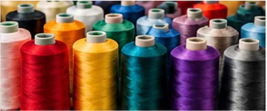 Embroidery thread cones in multiple colors