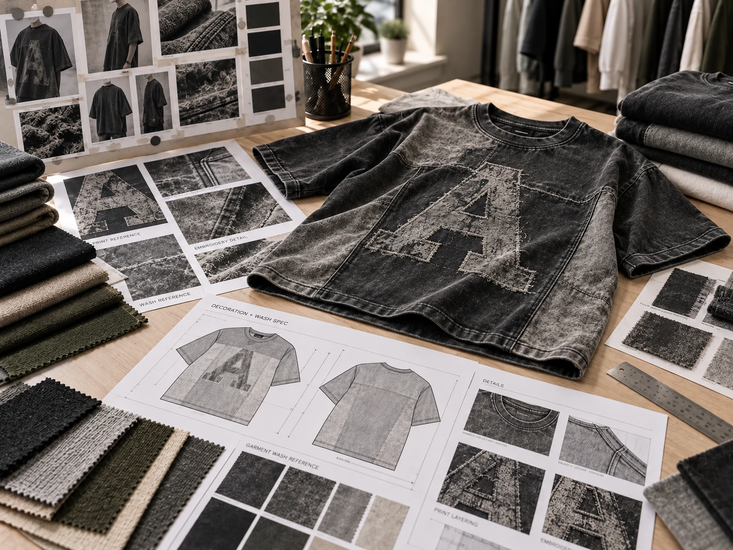T-shirt print, wash and finishing development